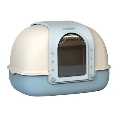 (Blue) Cat Litter Box Double-Sided Flap Fully Enclosed Cat Bedpans