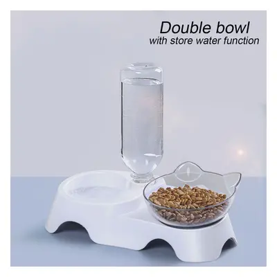 (C) Types Oblique Cat Food Bowls Protecting Cervical Vertebra With Water Store Bottle Multi-func