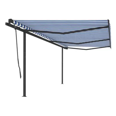 vidaXL Manual Retractable Awning with Posts 6x3.5 m Blue and White Garden