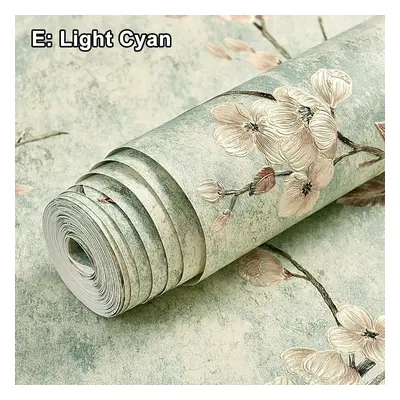 (Light Cyan) 3D Floral Embossed Wallpaper Self Adhesive Non-woven Wallpapers Home Decor 5M