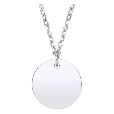 Jewelco London Ladies Rhodium Plated Sterling Silver Round Disc Pendant Necklace 10mm + inch - G