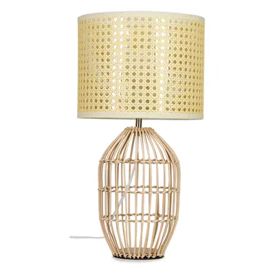 Hollins Small Natural Rattan Table Lamp + Reni Small Wicker Pendant Drum Shade