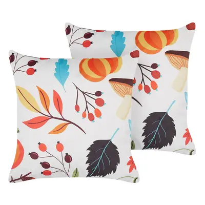 Set of Velvet Cushions Autumn Motif x cm Off-White VISCARIA