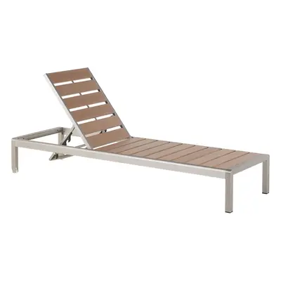 Aluminium Reclining Sun Lounger Light Wood and Silver NARDO