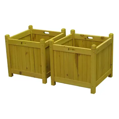 Square Wooden Garden Planters in Tan (Set of 2)