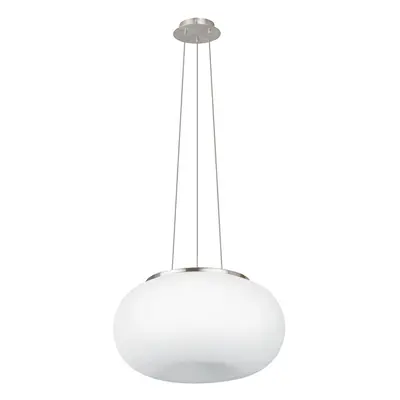 Pendant Ceiling Light Colour Satin Nickel Shade White Glass Opal Matt E27 2x60W