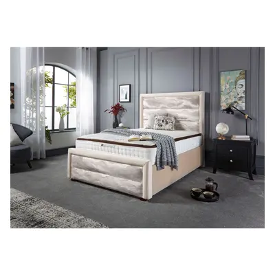 (4FT SMALL DOUBLE) Coast Upholstered Bed Frame Soft Touch Cream Marble Velvet