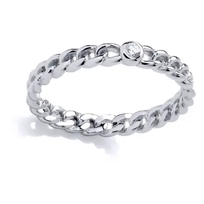 (O) Jewelco London Sterling Silver Single CZ Chain Link Fancy Ring Solitaire Ring - GVR913