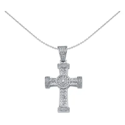 Jewelco London Rhodium Plated Sterling Silver Round Cubic Zirconia Art Deco Armenian Cross Penda