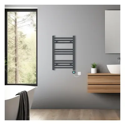 (Anthracite, 600x400mm) Bathroom Prefilled Electric Heated Towel Rail Straight Radiator Thermo S