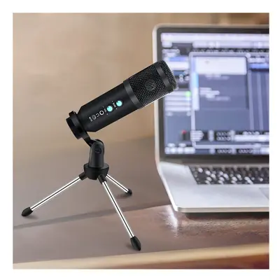 (Black) USB Condenser microphone HIFI Active Noise Reduction Reverberation Adjustable Wired with