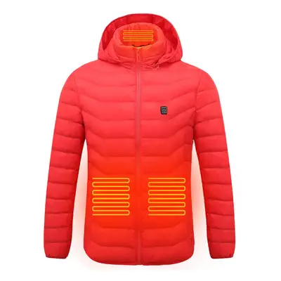 (Red, XL) Electric USB Intelligent Heated Warm Back Abdomen Neck Cervical Spine Hooded Winter Ja