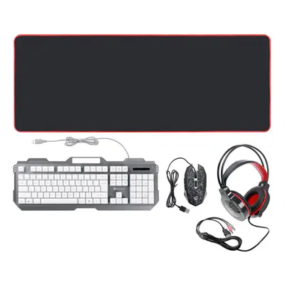 (White) 4-in-1 Gaming Kit Set LED Gaming Over-Ear Headset Keyboard & Mouse & Mouse Pad Combo Set