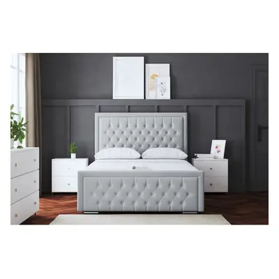 (Single, Silver) Allegra Upholstered Bed