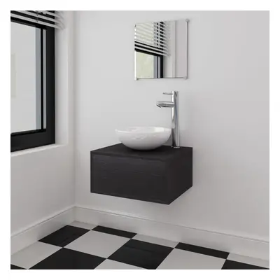 vidaXL Four Piece Bathroom Furniture Set with Basin with Tap Black