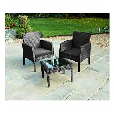 Black Rattan Armchair Bistro Set Chairs & Table Garden Furniture Patio Set G-0237