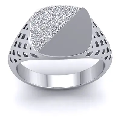 (T) Jewelco London Mens Platinum Plated Sterling Silver Cushion CZ Signet Basket Sides Ring Sign