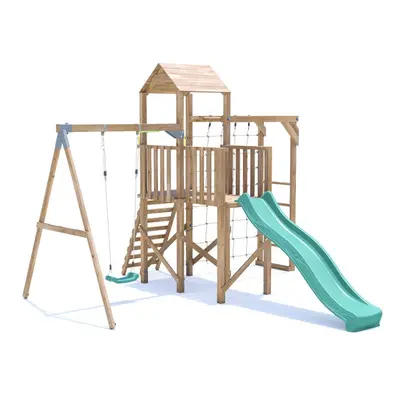 BalconyFort Climbing Frame with Swing, High Platform, Monkey Bars, CargoNet & Slide