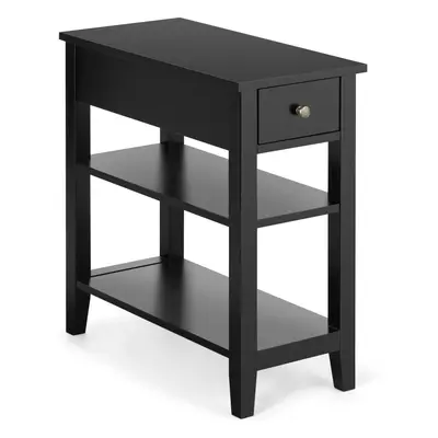 3-Tier End Table Sofa Bedside Table Nightstand with Drawer& Open Shelf