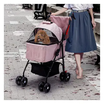 (Pink) Detachable Pet Stroller for Cats and Dogs