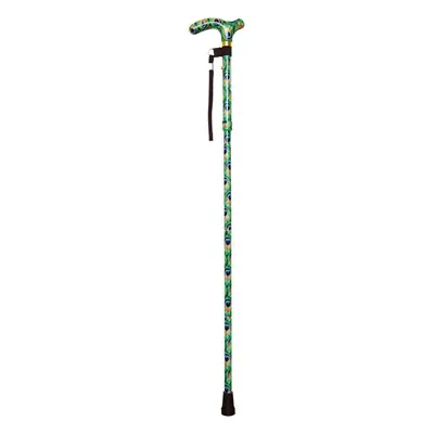 Deluxe Ambidextrous Foldable Walking Cane - Height Settings - Peacock Design