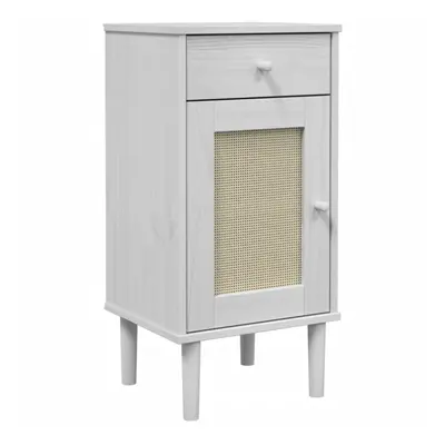 (white) vidaXL Bedside Cabinet Nightstand Side Table SENJA Rattan Look Solid Wood Pine