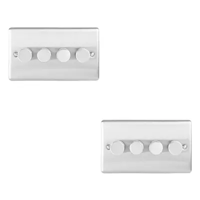 2 PACK Gang 400W Way Rotary Dimmer Switch SATIN STEEL Light Dimming Plate