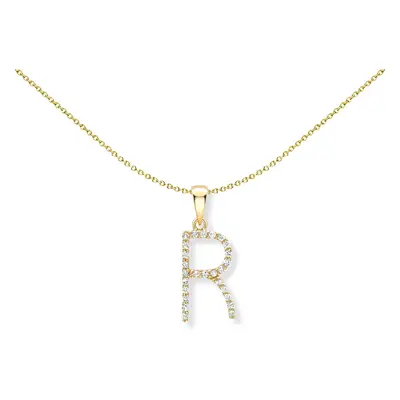 Jewelco London 9ct Yellow Gold Diamond Initial Charm Pendant Letter R 7mm x 19mm - INNR0212-R