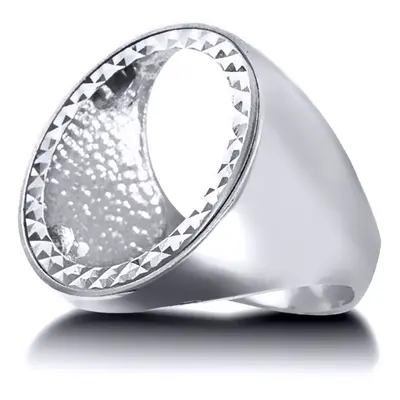 (S) Jewelco London Men's Solid Silver Domed Polished Full Sovereign Mount Ring