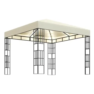 vidaXL Gazebo with LED String Lights 3x3m Cream Outdoor Pavilion Sunshade Tent