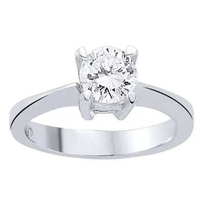 (N) Jewelco London Ladies Rhodium Plated Sterling Silver Cubic Zirconia Claw Solitaire Engagemen