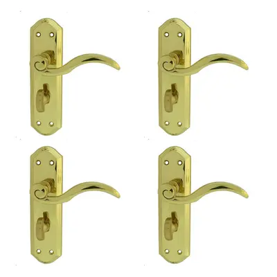 4x PAIR Spiral Sculpted Handle on Bathroom Backplate x 48mm Polished Brass