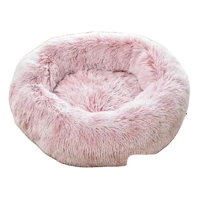 (Red, L) Pet Dog Cat Calming Bed Round Warm Soft Plush Sleeping Bed Donut Cushion