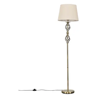 Traditional Style Antique Brass Double Twist Floor Lamp with a Beige Tapered Shade - Complete wi