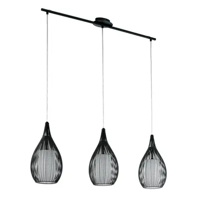 Pendant Light Colour Black Shade Black White Satin Glass Steel Bulb E27 3x60W