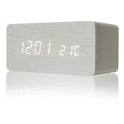 (White) in Qi Wireless Charger & LED Digital Alarm Clock & Thermometer Modern Wooden