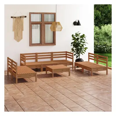 vidaXL Solid Pinewood Garden Lounge Set Piece Honey Brown Patio Seating Sofa