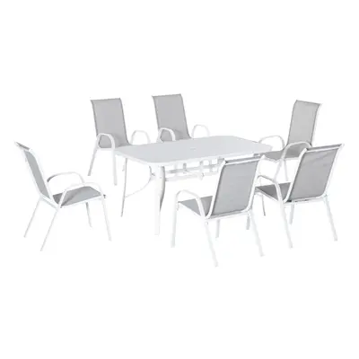 Outsunny Piece Garden Dining Set w/ Dining Table and Chairs for Backyard Grey