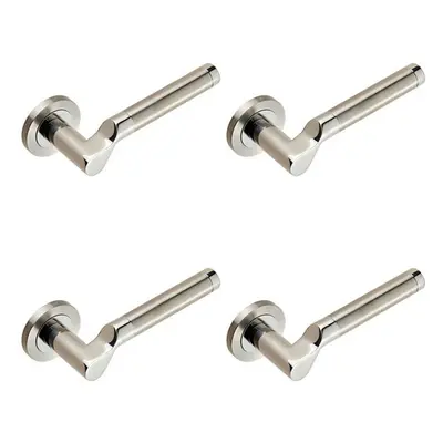 4x PAIR Cranked Round Bar Lever on Round Rose Concealed Fix Polished Satin Steel