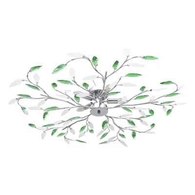 Ceiling Lamp with Acrylic Crystal Leaf Arms for E14 Bulbs Green