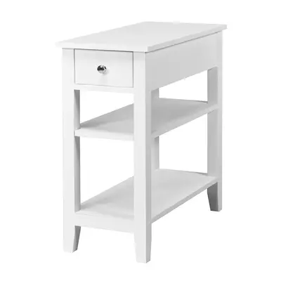 3-Tier White End Table with Drawer Side Table Narrow Tiered Nightstand