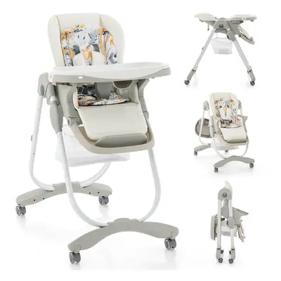 Folding Baby Highchair Adjustable Booster Seat W/ Removable Tray & Wheels