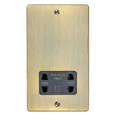 230v & 115v Shaver Twin Socket Wall Plate ANTIQUE BRASS & Black Trim x 146mm