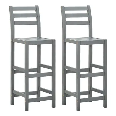 vidaXL 2x Solid Acacia Wood Bar Stools Grey Counter Height Seat Bistro Chair