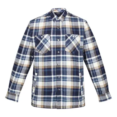 (L, Navy/Gold Sand) Regatta Mens Thamos Checked Long-Sleeved Shirt