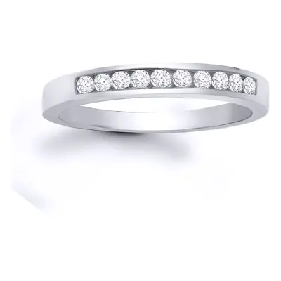 (Q) Jewelco London Ladies Solid 9ct White Gold Channel Set Round H I1 0.25ct Diamond Dainty Band