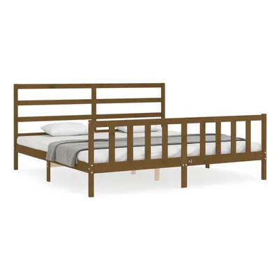 (honey brown, x cm) vidaXL Bed Frame Bed Base Platform Bed with Headboard White Double Solid Woo