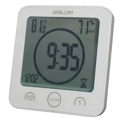 (White) Digital Waterproof Shower Clock Temperature Sensor Wall Countdown Bathroom Timer