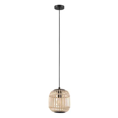 Hanging Ceiling Pendant Light Black & Wicker Cage 1x 28W E27 Feature Lamp