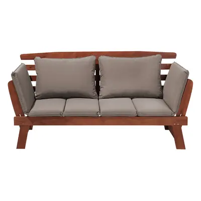 Garden Bench with Cushion PORTICI cm Eucalyptus Wood Dark Brown/ Taupe